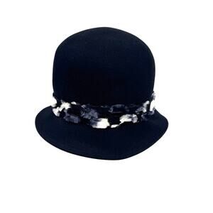 Lorenzo Cloche Women’s Hat Black 100% Italian Wool - Vintage Flapper - OSFM